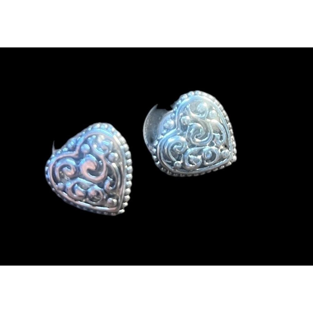 Sterling Filigree Heart Pierced Stud Earrings 1/2”